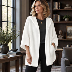 Celandria Women's Hooded Poncho Cardigan - White - Women's Clothing > Sweaters & Cardigans > Cardigans - Hendlys - Image 1