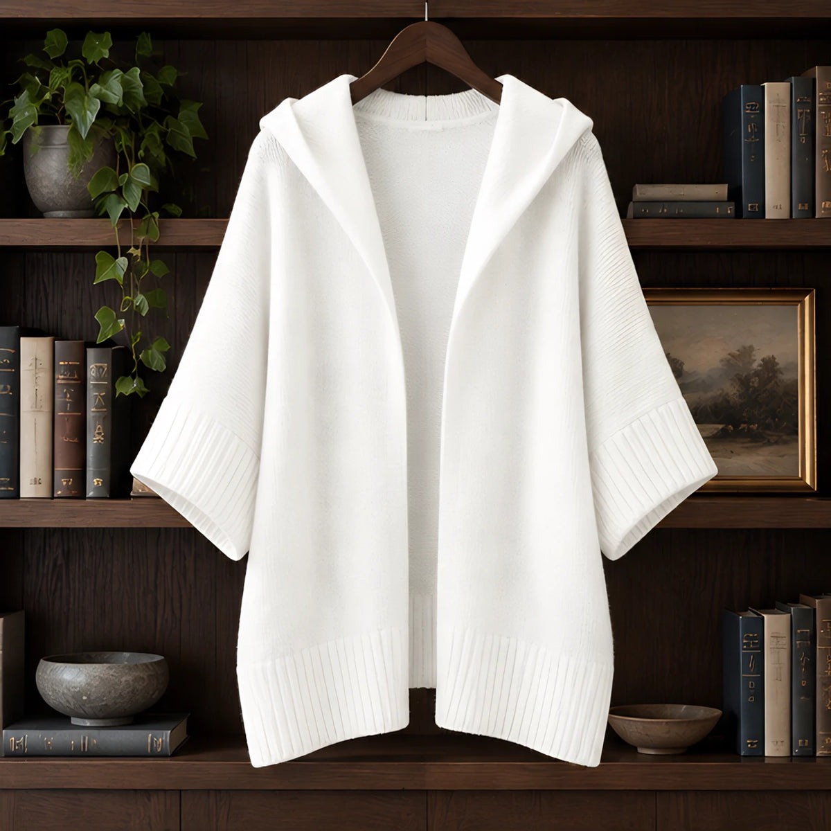 Celandria Women's Hooded Poncho Cardigan - White - ai-processed - Hendlys - Image 3