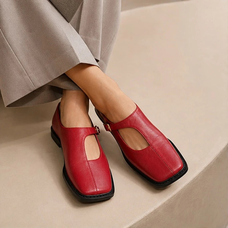 Celeste Leather Mary Janes - Red - Shoes - Hendlys - Image 1