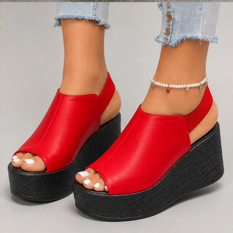 Clara Slingback Wedge Sandal - Red - Shoes - Hendlys - Image 1