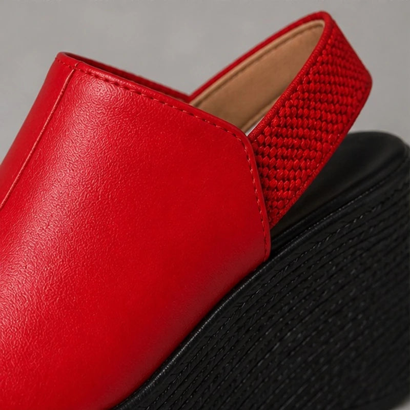 Clara Slingback Wedge Sandal - Red - slingback sandals - Hendlys - Image 4