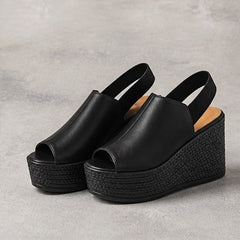 Clara Slingback Wedge Sandal - Black - wedge sandals - Hendlys - Image 3