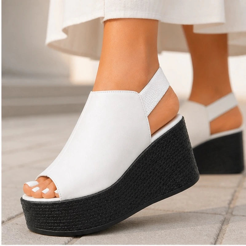 Clara Slingback Wedge Sandal - White - Shoes - Hendlys - Image 1