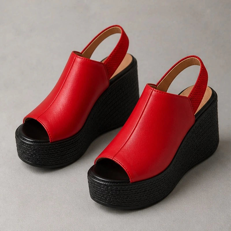 Clara Slingback Wedge Sandal - Red - wedge sandals - Hendlys - Image 3