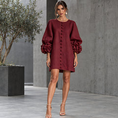 Clarissa Women's Ruffle Sleeve Mini Dress - Burgundy - Women's Clothing > Dresses > Mini Dresses - Hendlys - Image 1