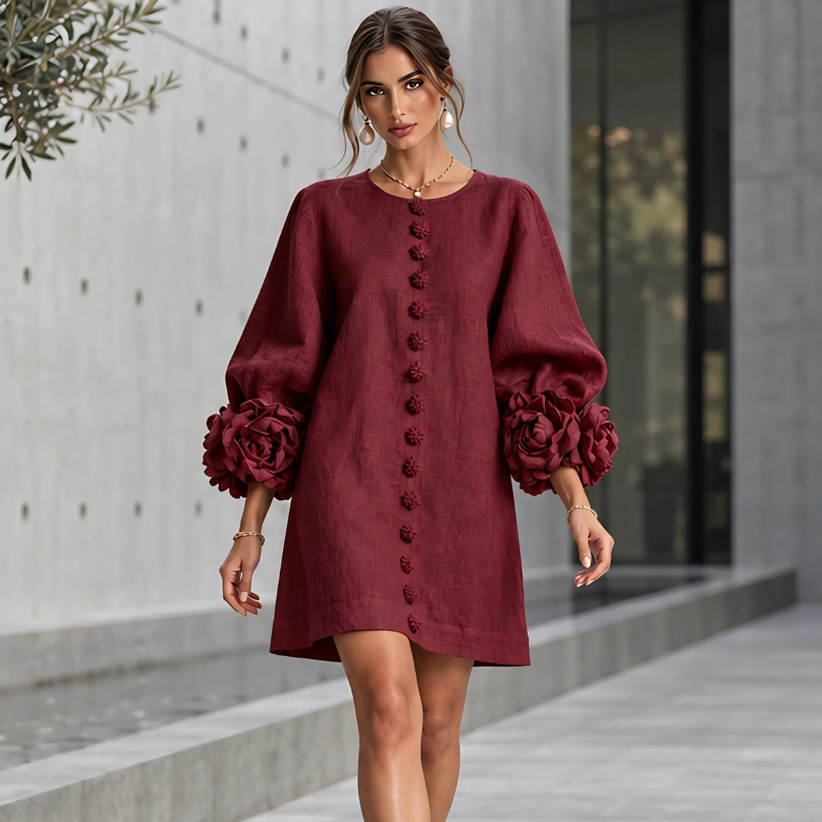 Clarissa Women's Ruffle Sleeve Mini Dress - Burgundy - 21/8 - Hendlys - Image 2