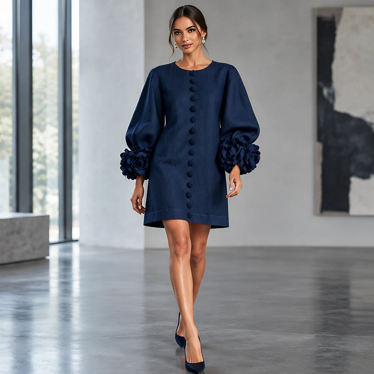 Clarissa Women's Ruffle Sleeve Mini Dress - Navy Blue - 21/8 - Hendlys - Image 2