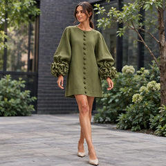 Clarissa Women's Ruffle Sleeve Mini Dress - Olive Green - 21/8 - Hendlys - Image 2