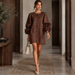 Clarissa Women's Ruffle Sleeve Mini Dress - Brown - 21/8 - Hendlys - Image 2