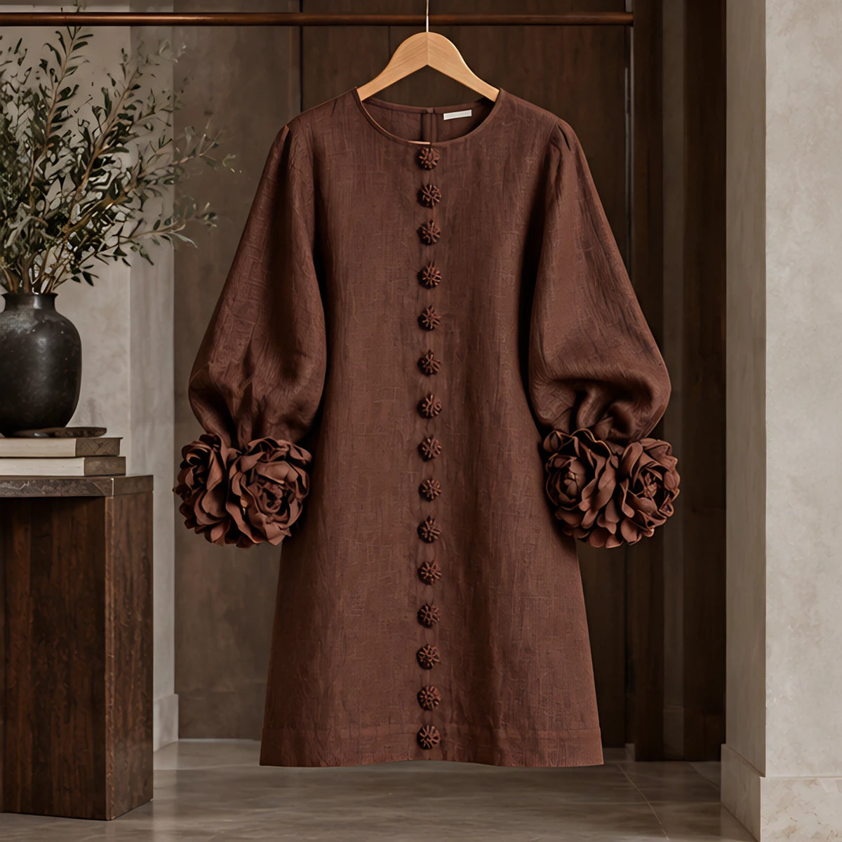 Clarissa Women's Ruffle Sleeve Mini Dress - Brown - VD - Hendlys - Image 3
