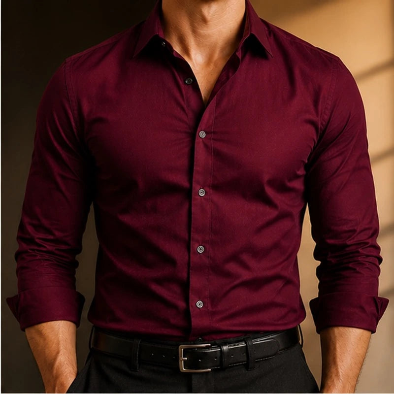 Colebrook Slim Fit Long Sleeve Shirt - Red - Men's Clothing > Shirts > Button-Front Shirts - Hendlys - Image 1