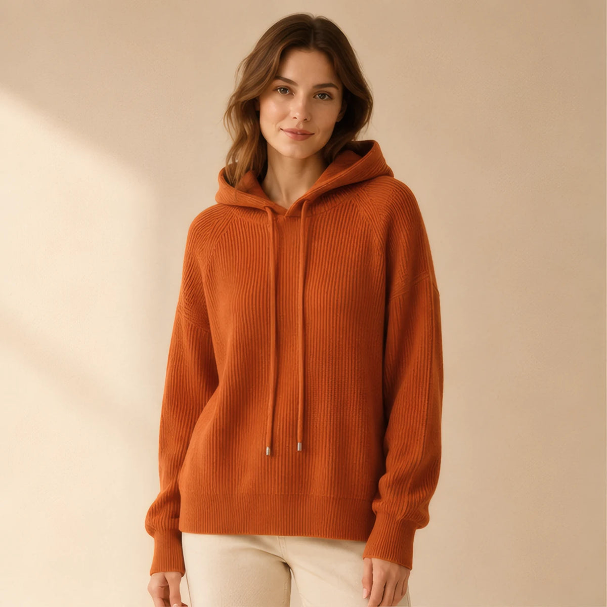 Colette Rib Knit Hoodie - Terracotta - Clothing > Knitwear > Hooded Sweaters - Hendlys - Image 1