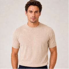 Conrad Lightweight Textured Knit T-Shirt - Beige - Men's Clothing > T-Shirts > Knit T-Shirts - Hendlys - Image 1