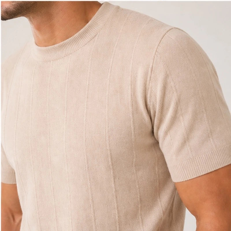 Conrad Lightweight Textured Knit T-Shirt - Beige - Men's - Hendlys - Image 2