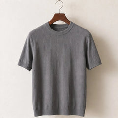 Conrad Lightweight Textured Knit T-Shirt - Gray - male - Hendlys - Image 4