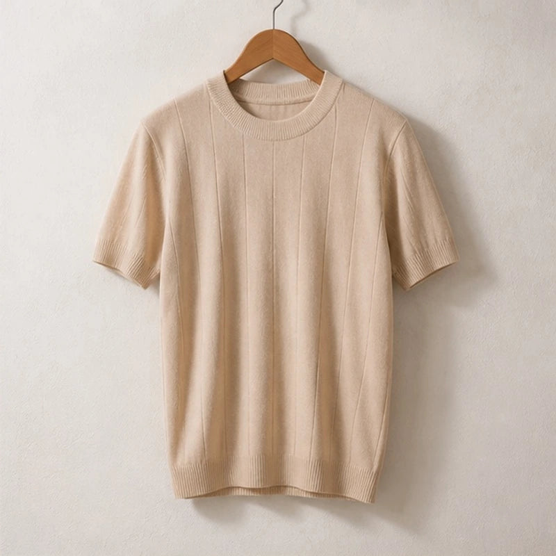 Conrad Lightweight Textured Knit T-Shirt - Beige - Men's Shirt - Hendlys - Image 3