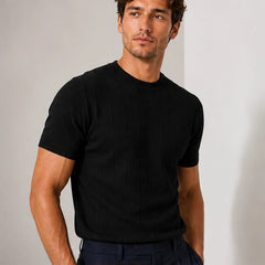 Conrad Lightweight Textured Knit T-Shirt - Black - Men's Clothing > T-Shirts > Knit T-Shirts - Hendlys - Image 1