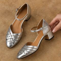 Coralie Women's Round-Toe Leather Heels - Silver - apparel - Hendlys - Image 2