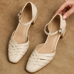 Coralie Women's Round-Toe Leather Heels - Beige - apparel - Hendlys - Image 2