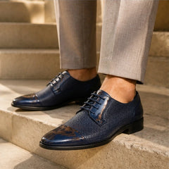 Corvelle Polished Oxford Dress Shoes - Blue - Men's Footwear > Oxford Dress Shoes - Hendlys - Image 1