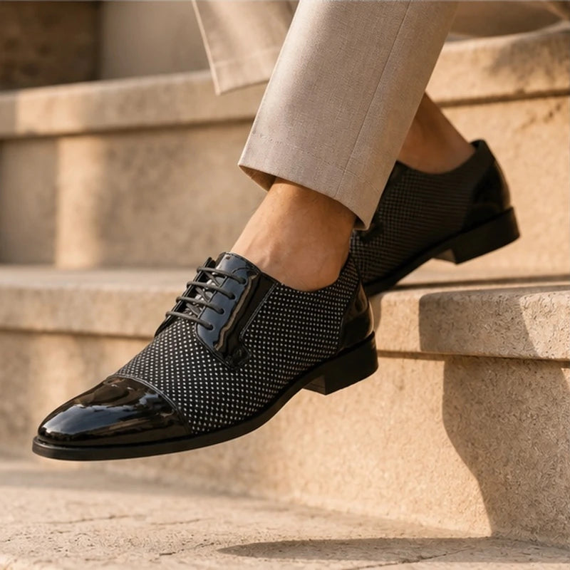 Corvelle Polished Oxford Dress Shoes - Black & White - Men's Footwear > Oxford Dress Shoes - Hendlys - Image 1