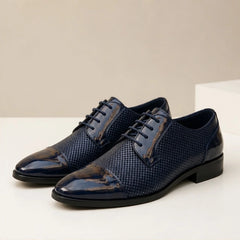 Corvelle Polished Oxford Dress Shoes - Blue - Shoes - Hendlys - Image 2