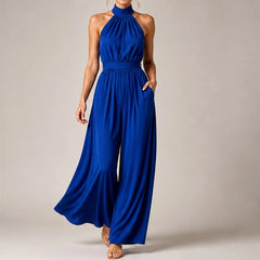 Cresselle Pocketed Halter Wide-Leg Jumpsuit - Blue - Women's - Hendlys - Image 2
