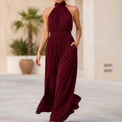 Cresselle Pocketed Halter Wide-Leg Jumpsuit - Red - Women's Clothing > Jumpsuits > Halter Wide-Leg Jumpsuits - Hendlys - Image 1