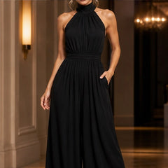 Cresselle Pocketed Halter Wide-Leg Jumpsuit - Black - Women's Jumpsuit - Hendlys - Image 3