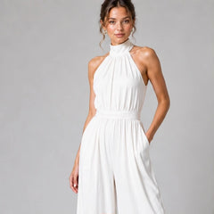 Cresselle Pocketed Halter Wide-Leg Jumpsuit - White - Women's - Hendlys - Image 2