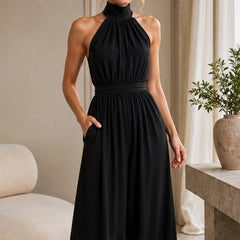 Cresselle Pocketed Halter Wide-Leg Jumpsuit - Black - Women's - Hendlys - Image 2