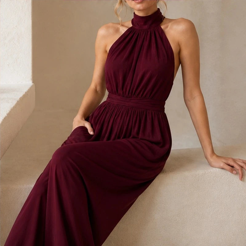 Cresselle Pocketed Halter Wide-Leg Jumpsuit - Red - Women's - Hendlys - Image 2