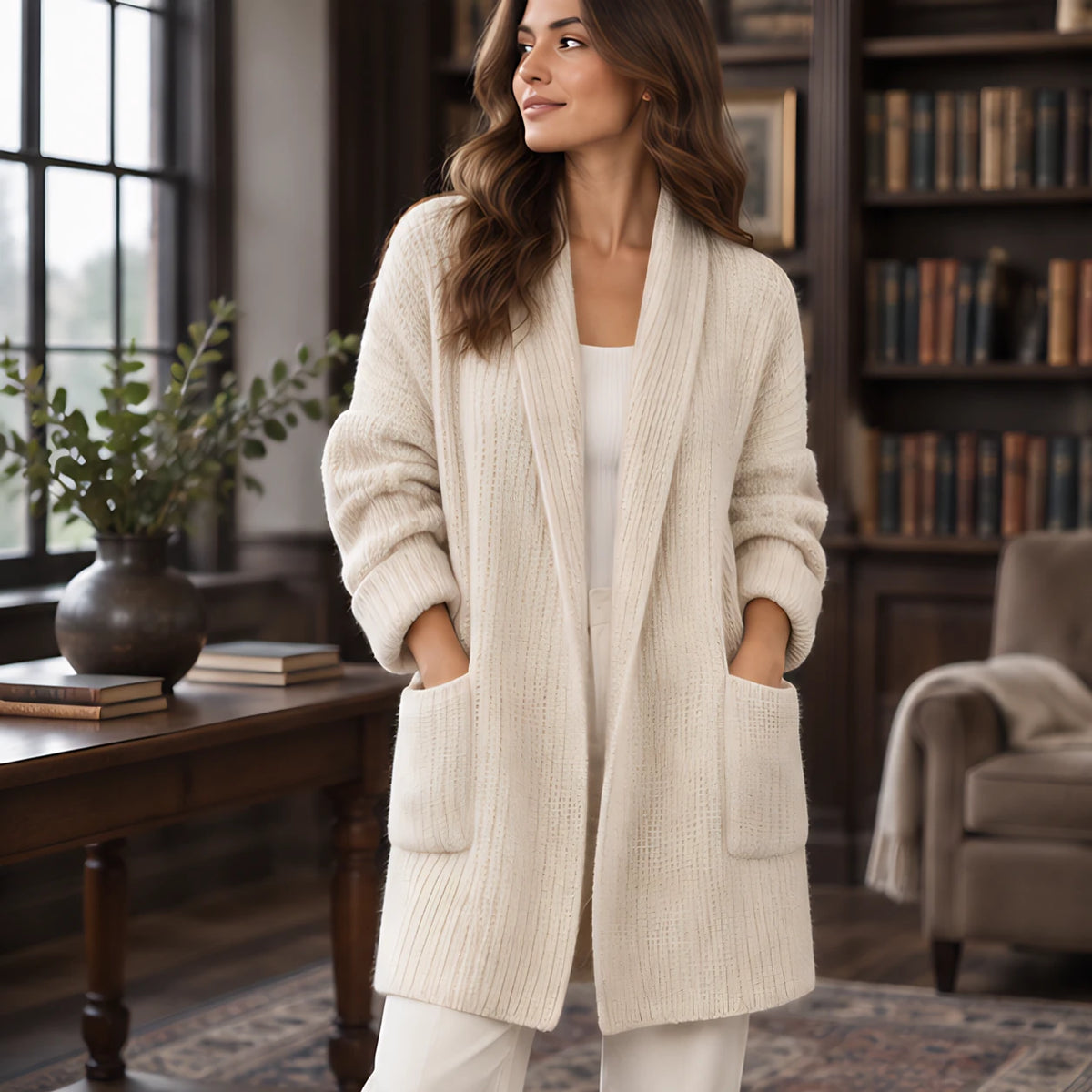 Cybele Women's Chunky Open-Front Cardigan - Beige - Women's Clothing > Sweaters & Cardigans > Cardigans - Hendlys - Image 1