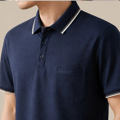 Darrow Short Sleeve Polo Shirt - Dark Blue - three-button placket - Hendlys - Image 5