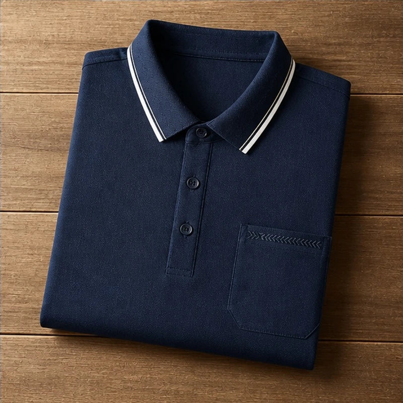 Darrow Short Sleeve Polo Shirt - Dark Blue - button closure - Hendlys - Image 4