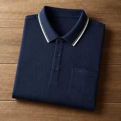 Darrow Short Sleeve Polo Shirt - Dark Blue - button closure - Hendlys - Image 4