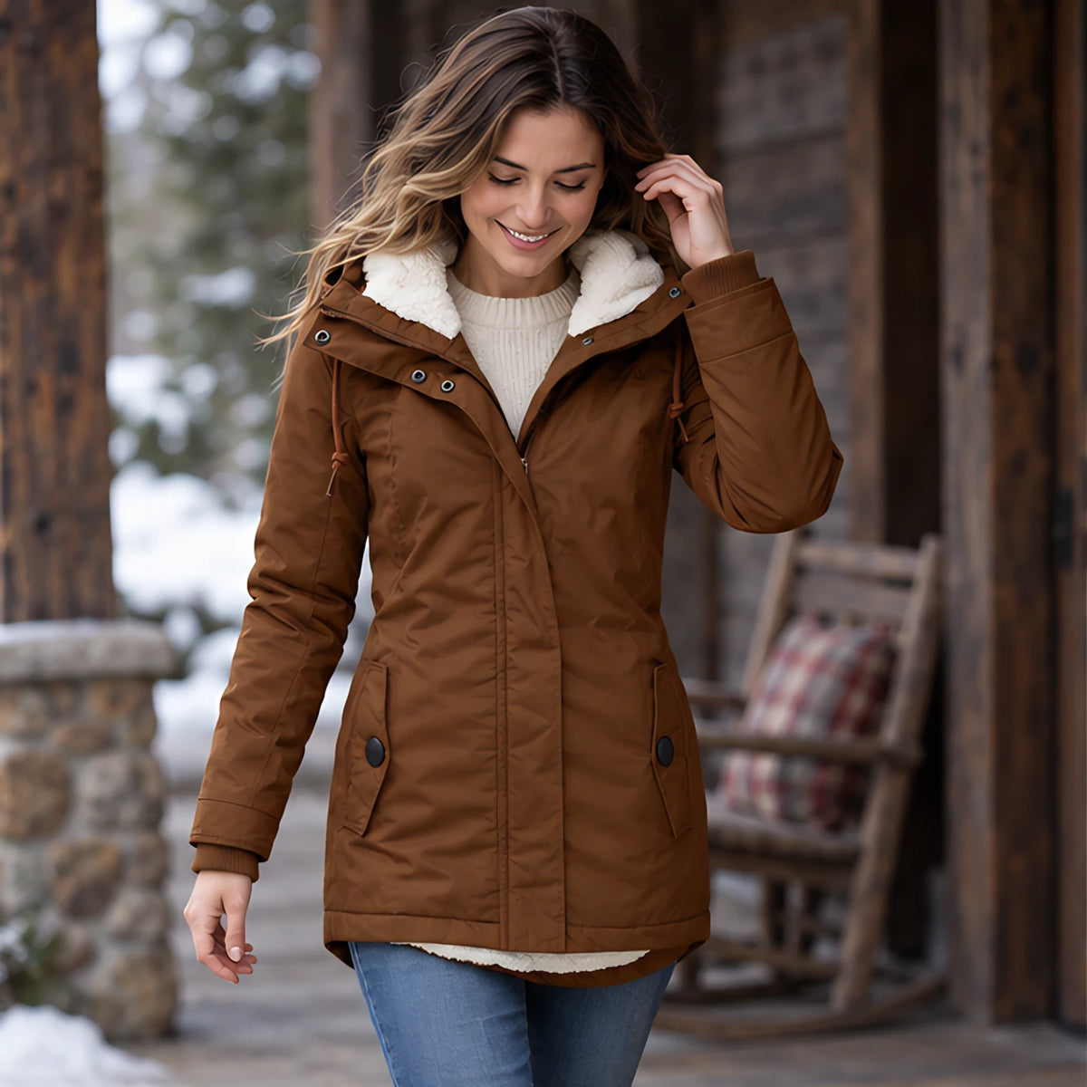 Delaney Women's Sherpa Lined Parka - Brown - 23 sept - Hendlys - Image 2