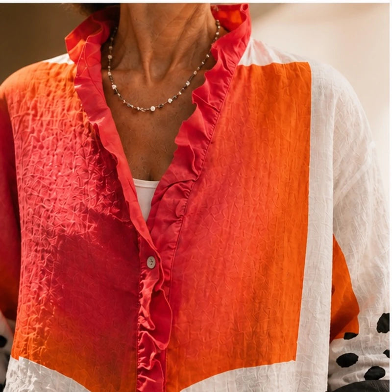 Delia Oversized Shirt - Orange Pink Multi - Catalog Group: Clothing - Hendlys - Image 2