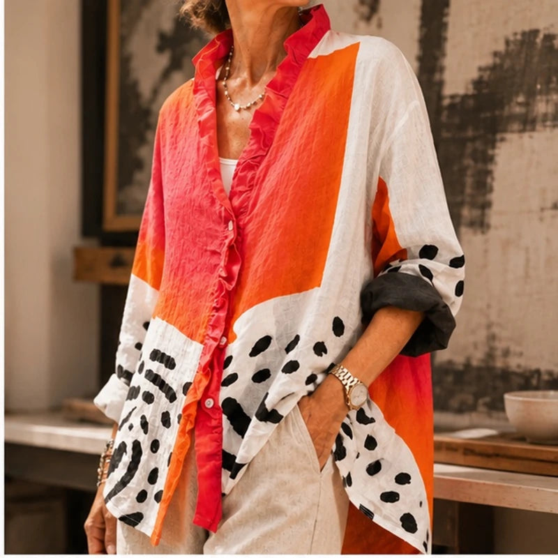 Delia Oversized Shirt - Orange Pink Multi - Women's Clothing > Shirts > Oversized Shirts - Hendlys - Image 1
