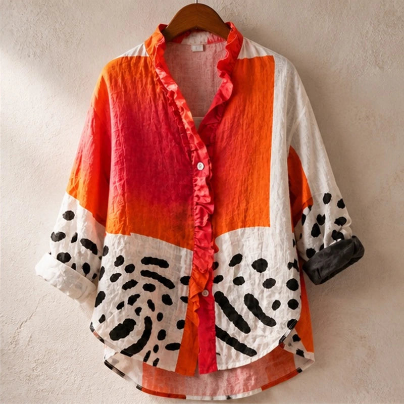 Delia Oversized Shirt - Orange Pink Multi - Department: Women - Hendlys - Image 3