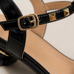 Delphine Studded T-Strap Sandal - Black - studded sandal - Hendlys - Image 4