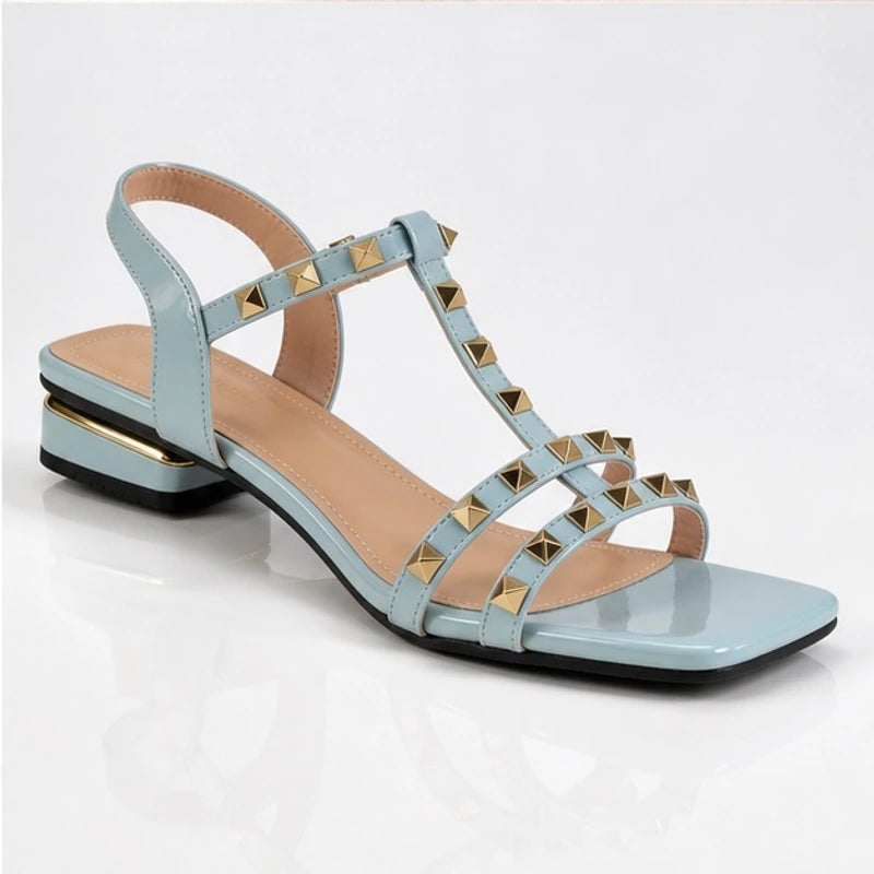 Delphine Studded T-Strap Sandal - Blue - t-strap sandal - Hendlys - Image 3