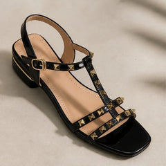 Delphine Studded T-Strap Sandal - Black - t-strap sandal - Hendlys - Image 3