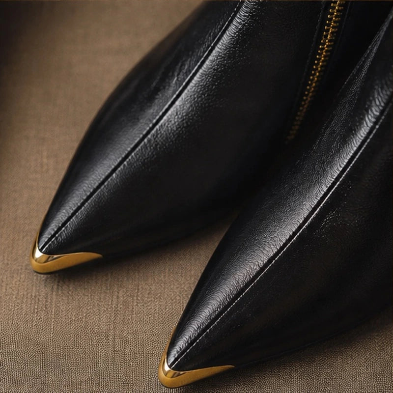 Dolcetta Leather Pointed-Toe Ankle Boots - Black - female - Hendlys - Image 3