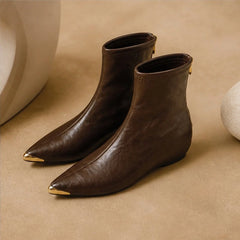 Dolcetta Leather Pointed-Toe Ankle Boots - Brown - Women's Boots - Hendlys - Image 2