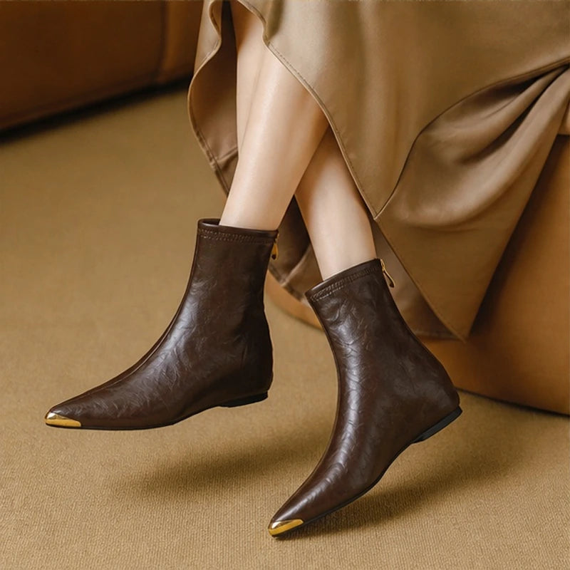 Dolcetta Leather Pointed-Toe Ankle Boots - Brown - Women's Footwear > Boots > Ankle Boots - Hendlys - Image 4