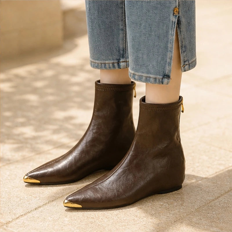 Dolcetta Leather Pointed-Toe Ankle Boots - Brown - Women's Footwear > Boots > Ankle Boots - Hendlys - Image 1