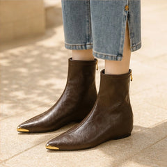 Dolcetta Leather Pointed-Toe Ankle Boots - Brown - Women's Footwear > Boots > Ankle Boots - Hendlys - Image 1