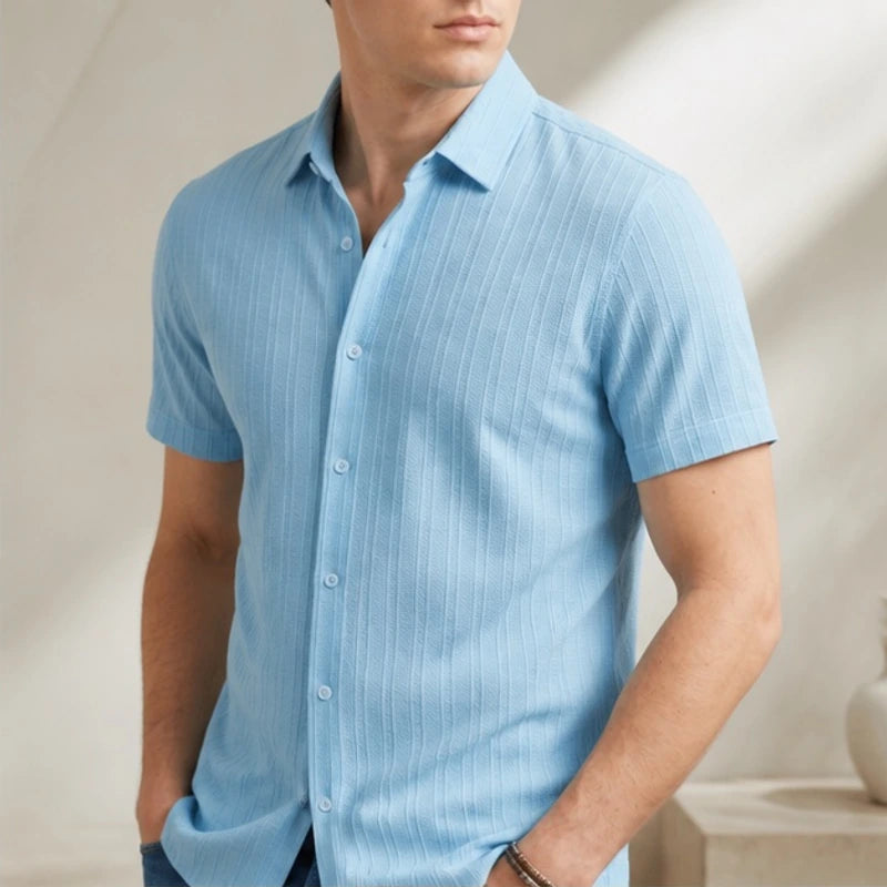 Draxen Striped Short Sleeve Shirt - Sky Blue - Shirt - Hendlys - Image 1