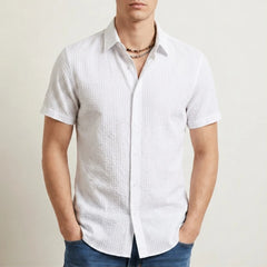 Draxen Striped Short Sleeve Shirt - White - Shirt - Hendlys - Image 1
